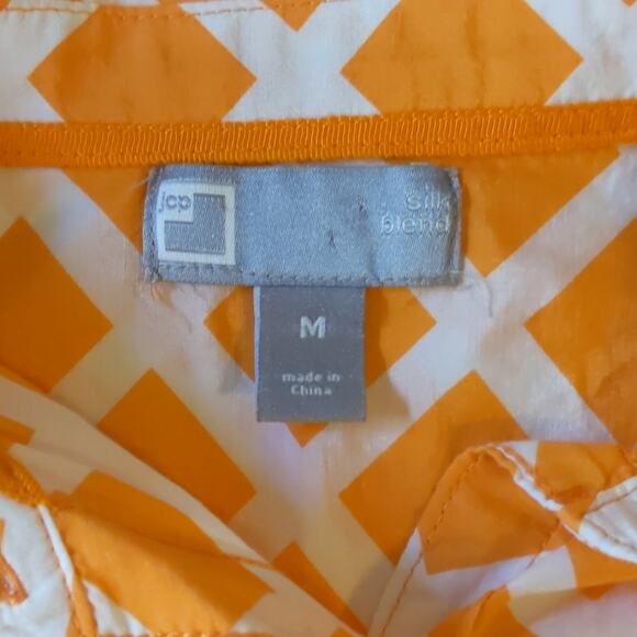 JCPENNEY Orange & White Silk Blend Top M - Picture 4 of 6